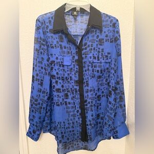 Rock & Republic Blue and Black Abstract Blouse